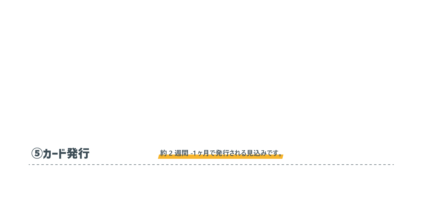 ⑤カード発行：約2週間-1ヶ月で発行される見込みです。